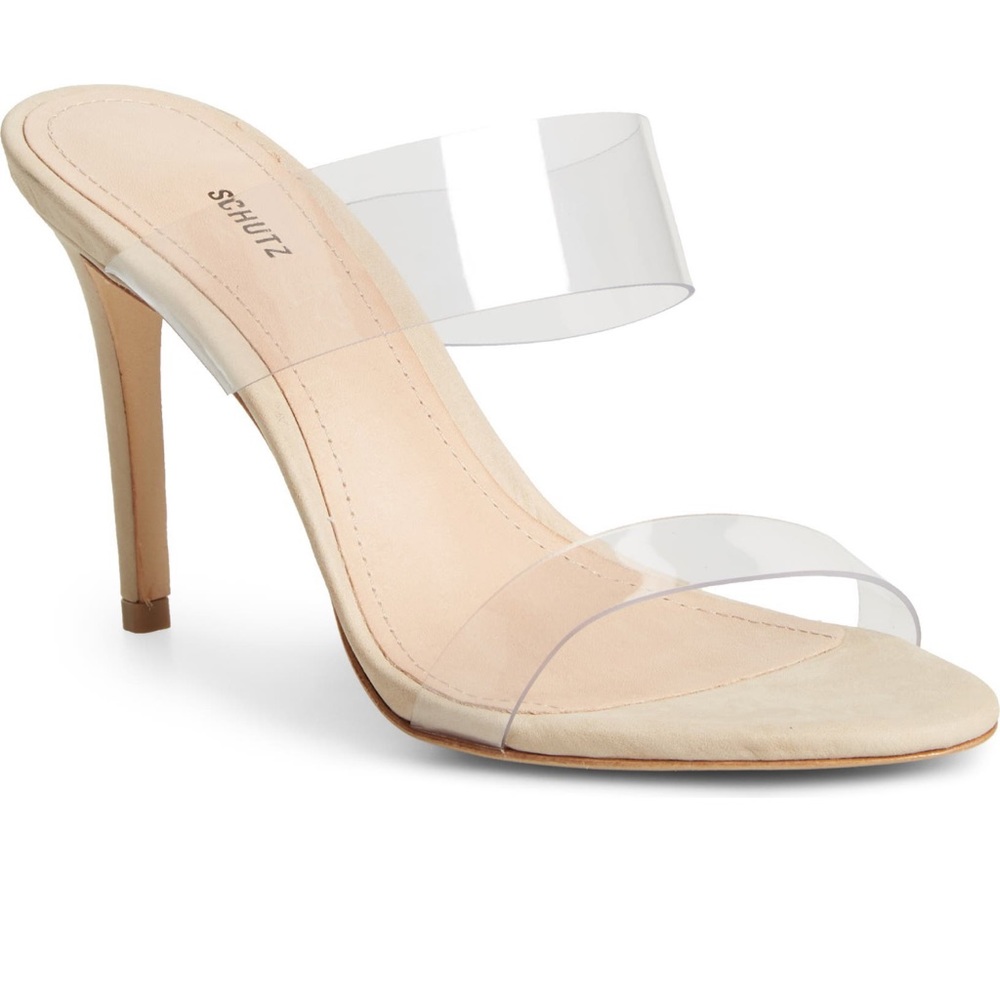Schutz Arielle Mule in Transparent Egg Shell Vinyl
